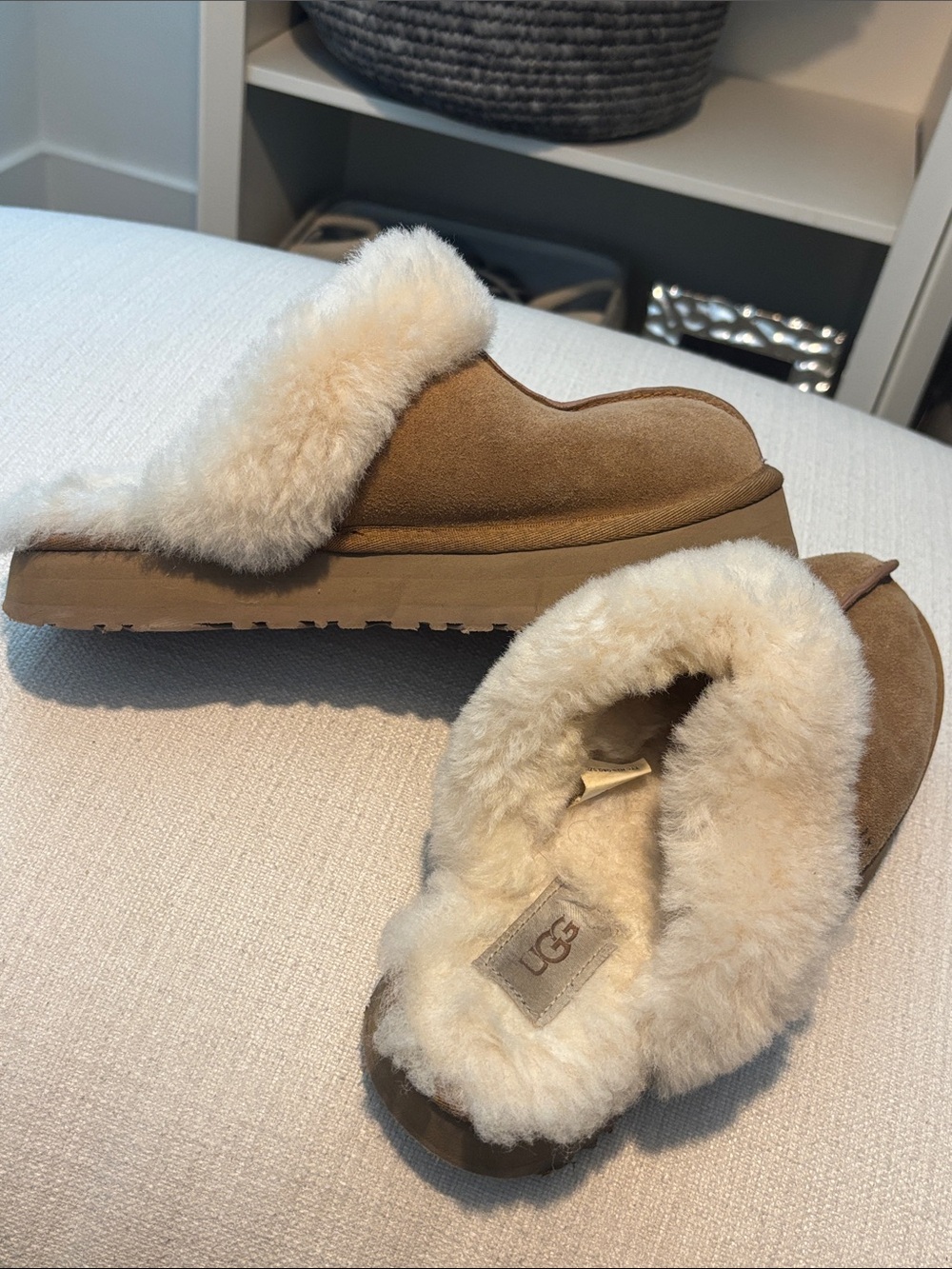 UGG Chestnut Suede Sheepskin Slide Slippers